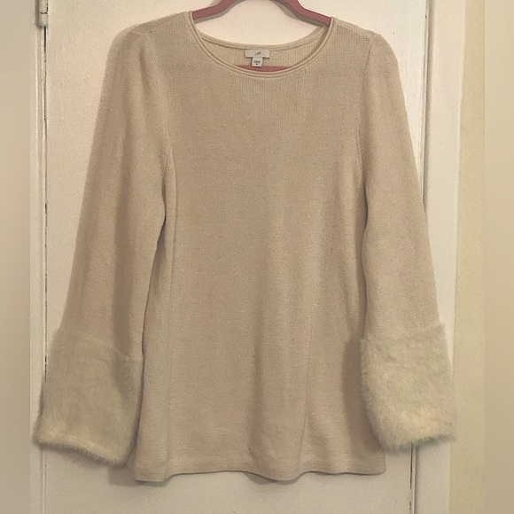 J.Jill Cream Sweater With Fur Like Knit Cuffs, Tunic Length. Woman’s Size Medium - Picture 9 of 14